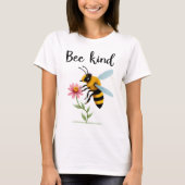 Bee Kind: Cute Bee with Tiny Flower T-shirt (Voorkant)