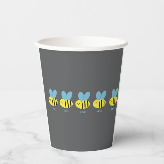 Bee Kind Grey Papieren Bekers (Voorkant)
