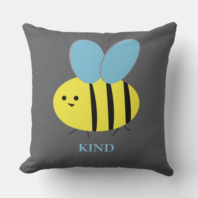 Bee Kind Grijs Blauw Kussen (Voorkant)