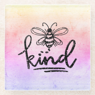 Bee Kind Rainbow Ombre Glazen Onderzetter