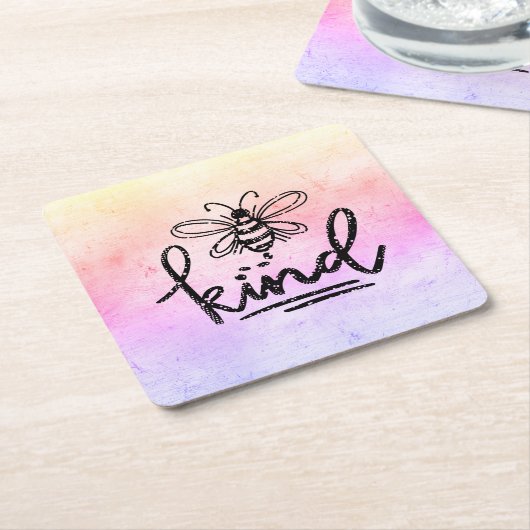 Bee Kind Rainbow Ombre Kartonnen Onderzetters (Schuin)