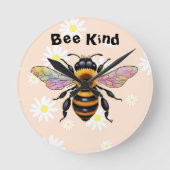 Bee Kind Sunflower Bee Ronde Klok (Voorkant)