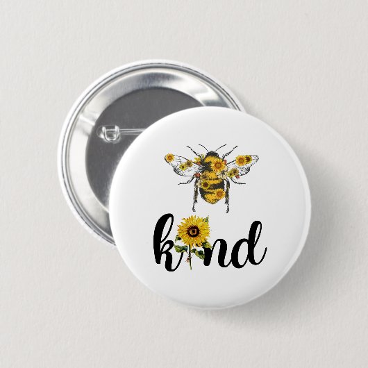 Bee Kind Sunflower Ronde Button 5,7 Cm (Voorkant /achterkant)