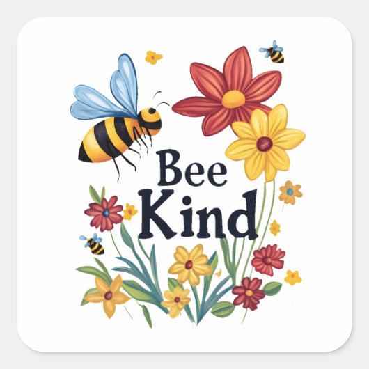 Bee Kind Vierkante Sticker (Voorkant)