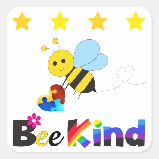Bee Kind Vierkante Sticker (Voorkant)