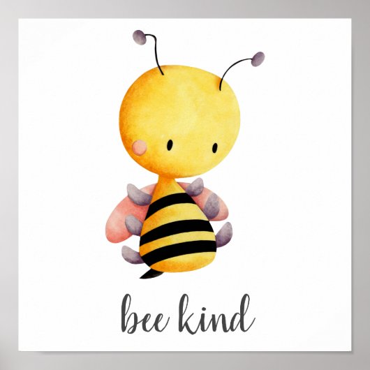 Bee Kind Yellow Pink Bee Kids Nursery Poster (Voorkant)