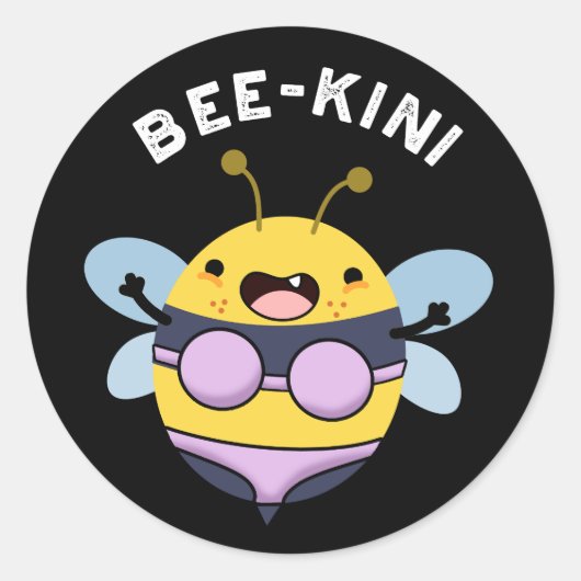 Bee-kini Funny Bee Puns Donker BG Ronde Sticker (Voorkant)