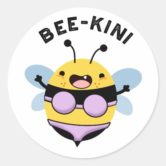 Bee-kini grappige bijenpuns ronde sticker (Voorkant)