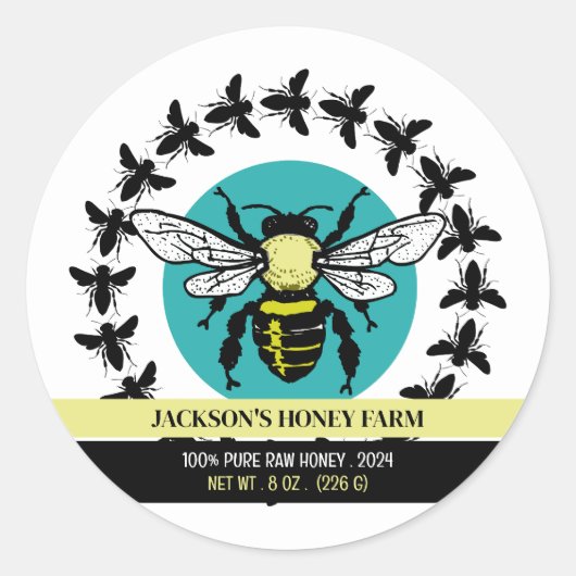 Bee Logo - Beeyard, Honey Boerderij productetiket Ronde Sticker (Voorkant)