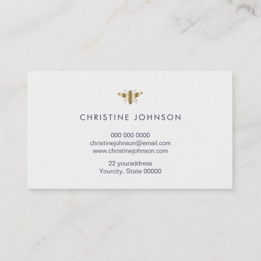 Bee logo en blauw floral decor visitekaartje (Achterkant)