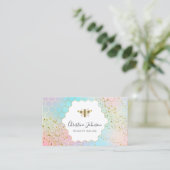 bee logo op FAUX glitter pastel kleuren honingraat Visitekaartje (Staand voorkant)