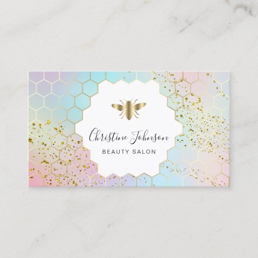 bee logo op FAUX glitter pastel kleuren honingraat Visitekaartje (Voorkant)