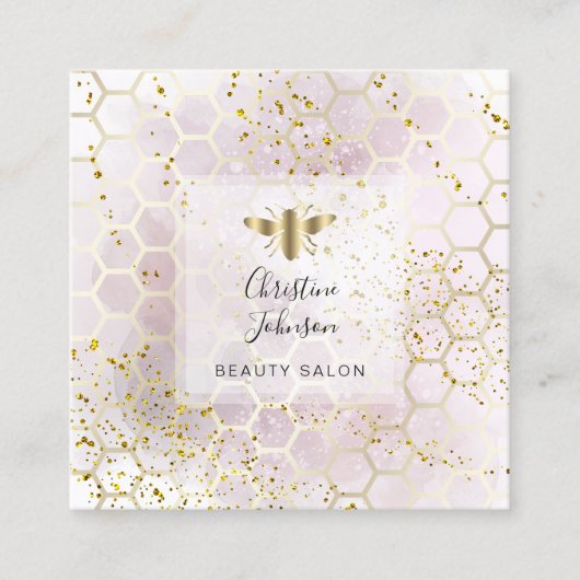 bee logo op FAUX glitter waterverf honingraat Vierkante Visitekaartje (Voorkant)