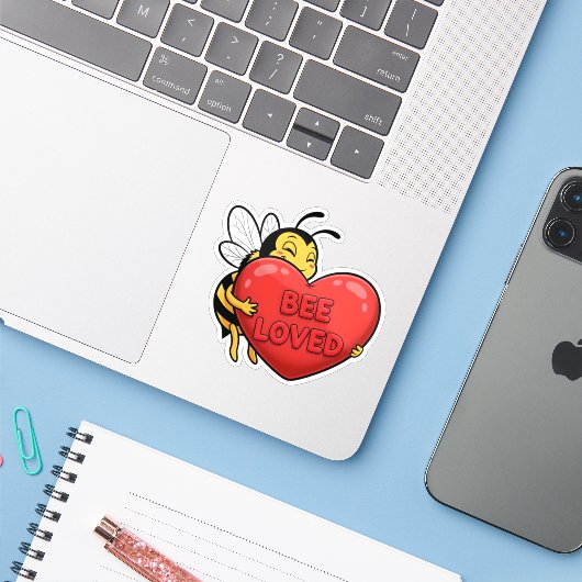 Bee Loved Sticker (Laptop met iPhone)