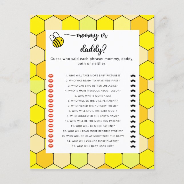 BEE mama of papa baby shower spel (Voorkant)