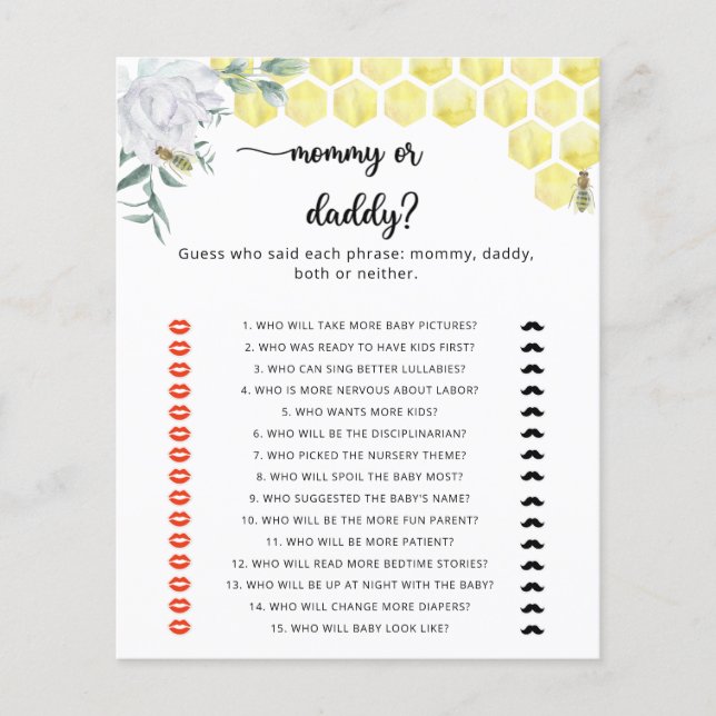 BEE mama of papa baby shower spel (Voorkant)
