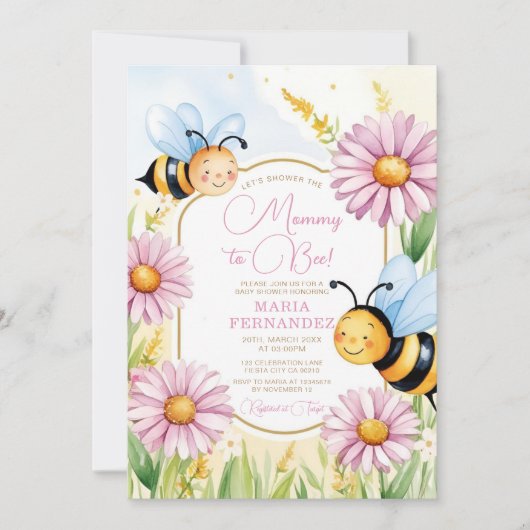 Bee Mama to Bee Baby shower Roze Zonnebloemen Kaart (Voorkant)