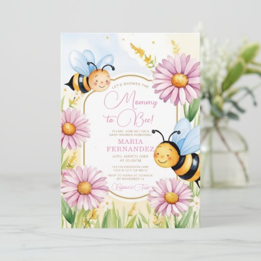 Bee Mama to Bee Baby shower Roze Zonnebloemen Kaart (Staand voorkant)
