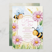 Bee Mama to Bee Baby shower Roze Zonnebloemen Kaart (Voorkant / Achterkant)