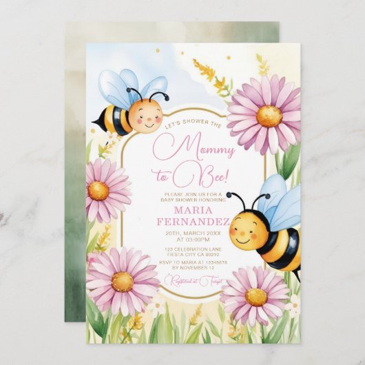 Bee Mama to Bee Baby shower Roze Zonnebloemen Kaart (Voorkant / Achterkant)