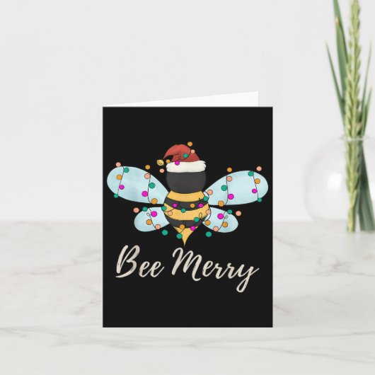 Bee Merry Christmas Bee draagt kerstmuts Xmas Ligh Kaart (Voorkant)