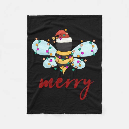 Bee Merry Christmas Bee In Santa Hat Cute Merry Xm Fleece Deken (Voorkant)