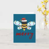 Bee Merry Christmas Bee In Santa Hat Cute Merry Xm Kaart (Gele Bloem)