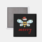 Bee Merry Christmas Bee In Santa Hat Cute Merry Xm Magneet (Voorkant / Achterkant)
