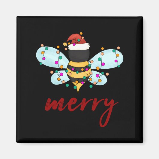 Bee Merry Christmas Bee In Santa Hat Cute Merry Xm Magneet (Voorkant)