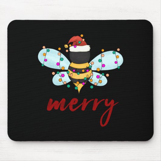 Bee Merry Christmas Bee In Santa Hat Cute Merry Xm Muismat (Voorkant)