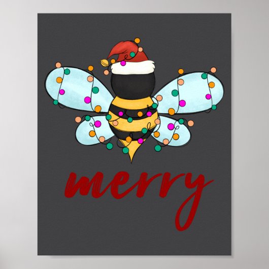 Bee Merry Christmas Bee In Santa Hat Cute Merry Xm Poster (Voorkant)