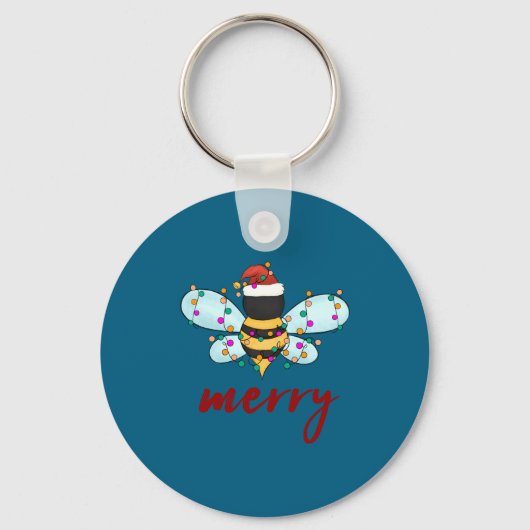 Bee Merry Christmas Bee In Santa Hat Cute Merry Xm Sleutelhanger (Voorkant)