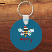 Bee Merry Christmas Bee In Santa Hat Cute Merry Xm Sleutelhanger (Voorkant)