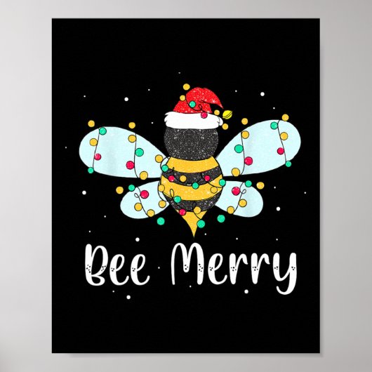 Bee Merry Christmas Schattige Bee Xmas Lights Fami Poster (Voorkant)