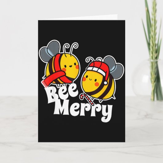 Bee Merry _ Cute Honey Bees Santa Claus _ Christma Kaart (Voorkant)