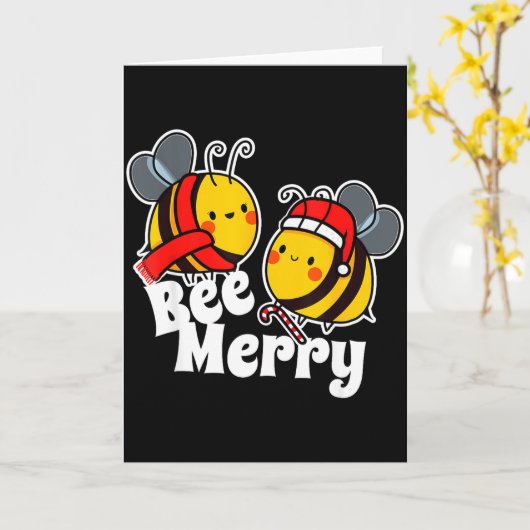 Bee Merry _ Cute Honey Bees Santa Claus _ Christma Kaart (Gele Bloem)