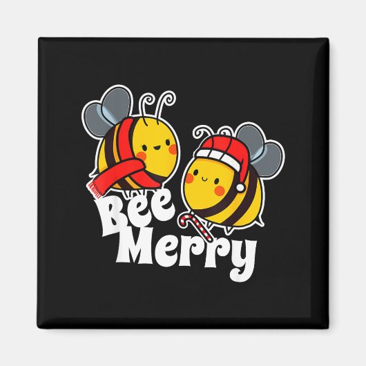 Bee Merry _ Cute Honey Bees Santa Claus _ Christma Magneet (Voorkant)