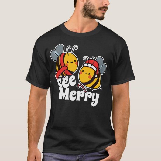 Bee Merry  Cute Honey Bees Santa Claus  Christmas T-shirt (Voorkant)