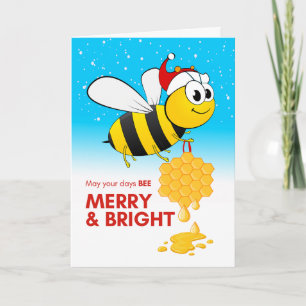 Bee Merry en Bright Cute Bee met Honey Ornament Kaart
