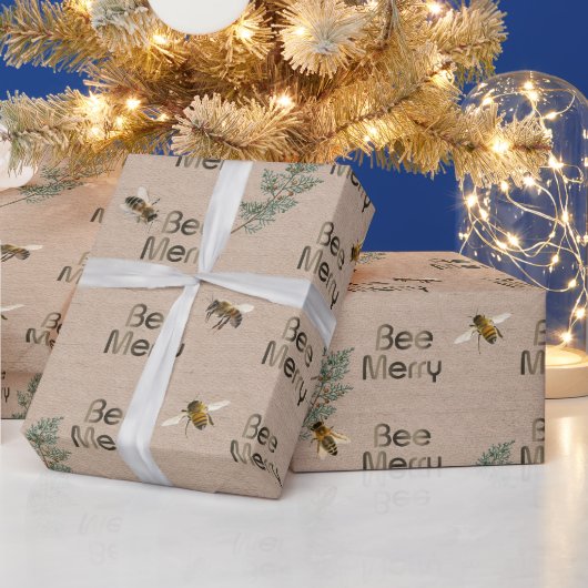 Bee Merry Evergreen Kraft Holiday Cadeaupapier (Feestdagen)