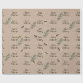 Bee Merry Evergreen Kraft Holiday Cadeaupapier (Vlak)