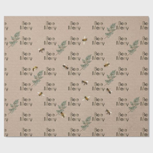 Bee Merry Evergreen Kraft Holiday Cadeaupapier (Vlak)
