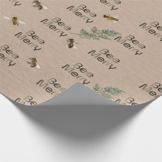 Bee Merry Evergreen Kraft Holiday Cadeaupapier (Hoek)