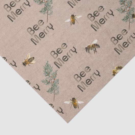 Bee Merry Evergreen Kraft Vakantie Kerstmis Tissuepapier (Detail)
