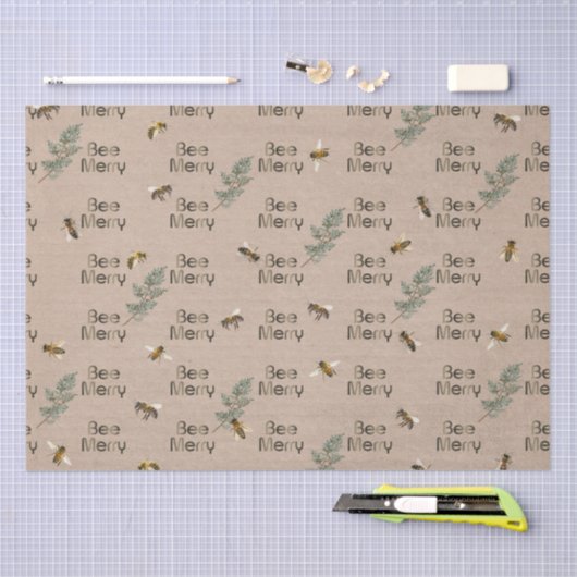 Bee Merry Evergreen Kraft Vakantie Kerstmis Tissuepapier (Craft)