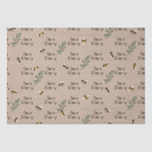 Bee Merry Evergreen Kraft Vakantie Kerstmis Tissuepapier (Voorkant)