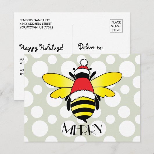 Bee Merry Holiday Briefkaart (Voorkant / Achterkant)