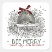 Bee Merry Holiday Sticker Skep. met Red Bow (Voorkant)
