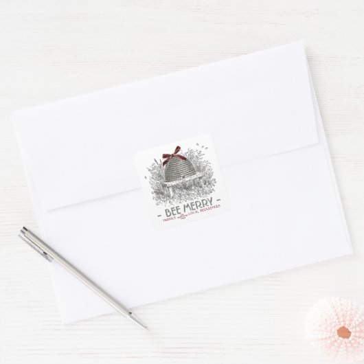 Bee Merry Holiday Sticker Skep. met Red Bow (Envelop)