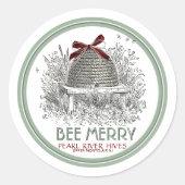 Bee Merry Holiday Sticker Skep. met Red Bow (Voorkant)